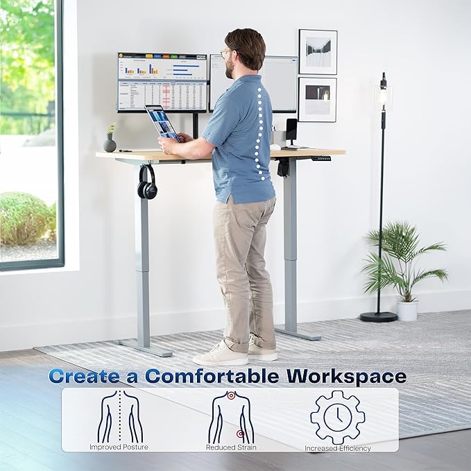 VIVO Electric Stand Up Desk Frame Workstation, Frame Only with 220 lbs Capacity, Brushless Motor Standing Height Adjustable Legs with Memory Controller, Gray, DESK-V100EGY