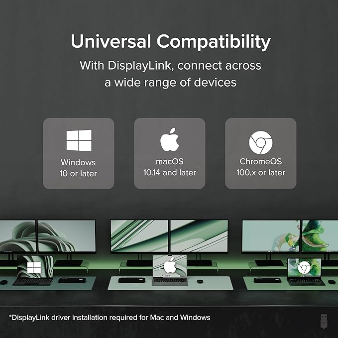 Plugable USB 3.0 Universal Docking Station for Windows, macOS, ChromeOS (Dual HDMI Monitors or DVI/VGA, Gigabit Ethernet, Audio, 6 USB Ports)