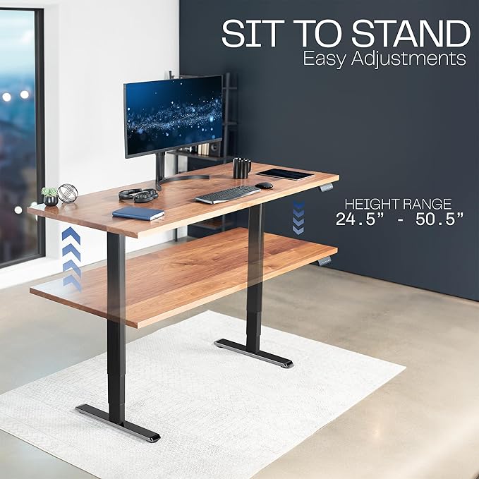VIVO Electric Sit Stand Dual Motor Desk Frame for 40 to 84 inch Table Tops, 3 Stage Legs, Height Adjustable, Memory Controller, Frame Only, Black, DESK-EV02RB