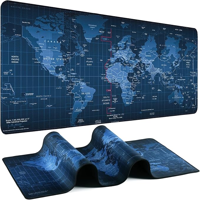 Mouse Pad Gaming - Desk Mat for Keyboard and Mouse - Black World Map Large Mouse Pads for Desk, Gaming Mousepad with Non-Slip Base, Desks Pad (35.4" X 15.7") for Game, Office and Home