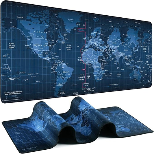 Mouse Pad Gaming - Desk Mat for Keyboard and Mouse - Black World Map Large Mouse Pads for Desk, Gaming Mousepad with Non-Slip Base, Desks Pad (35.4" X 15.7") for Game, Office and Home
