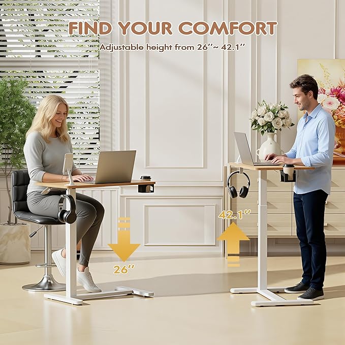 Furmax Mobile Standing Desk with Wheels, Pneumatic Adjustable Rolling Computer Desk Laptop Table for Bed, Couch (Maple, Small)