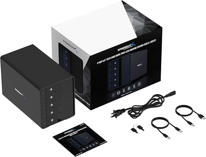 SABRENT 5-Bay USB 3.2 Gen 2 SATA Docking Station for 3.5” HDD/SSD, 10Gbps USB-C DAS, Tray-Less Hot-Swap, Aluminum Enclosure with 120mm Cooling Fan, Individual Power Switches, No RAID (DS-SC5B)