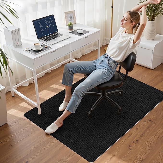 Sycoodeal Office Chair Mat for Hardwood Floor,Slip Resistant Floor Mat for Office Computer Gaming Chair,Heavy Duty Floor Protector for Rolling Chairs,Easy to Clean,Black(48"x60")