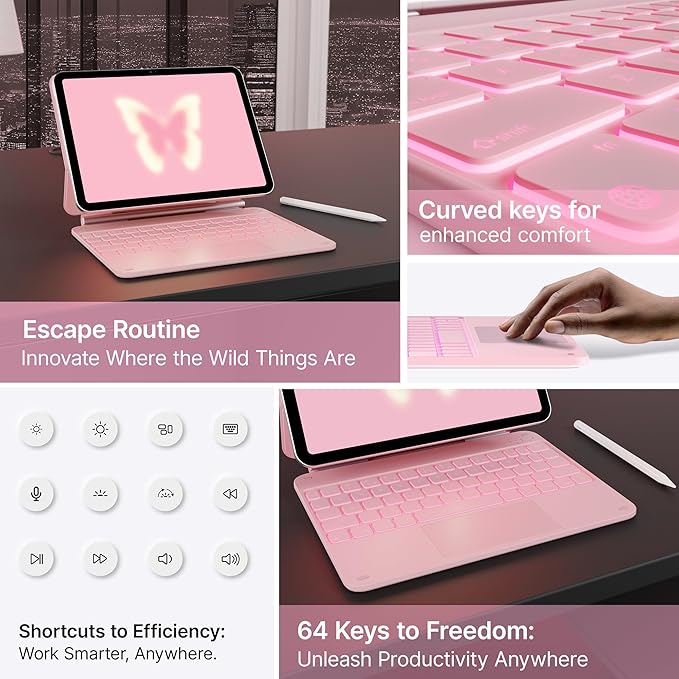 typecase Edge Keyboard Case for iPad 11th Gen A16 (2025) & 10th Gen 10.9" (2022) – Multi-Touch Trackpad, 11-Color Backlit Magic-Style Keyboard – Floating Magnetic Stand, Pencil Holder – Light Pink