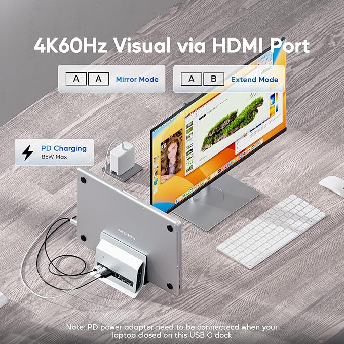 Vertical MacBook Docking Station, PULWTOP Docking Station for Mac mini with M.2 NVMe case for MacBook Pro/Air, 4K@60Hz HDMI, 2USB C 10Gbps, SD/TF, 100W PD, RJ45, 2 USB A for Windows Sliver