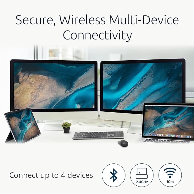 Kensington KB535 Wireless Keyboard, Bluetooth & 2.4GHz Connection, Full-Size Layout, Quiet Scissor-Switch Keys, Programmable, Copilot Hotkey, Compatible with Windows, Black (K75408NA)