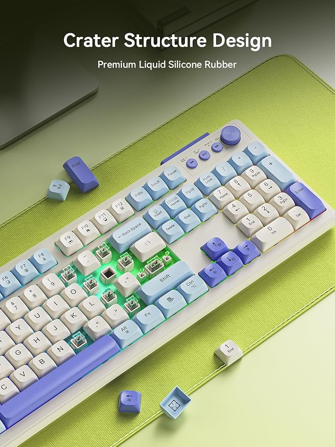 Wireless Keyboard and Mouse Combo, Wireless Keyboard Bluetooth Ergonomic Creamy Computer Keyboards Cute Full Size RGB Backlit Tri-Mode BT/2.4GHz/USB-C for PC Laptop