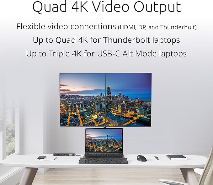 Kensington SD5910T DisplayLink Docking Station Thunderbolt 4, Quad 4K for MacBook Pro/Air M1/M2/M3/M4 with Pro and Max Chipsets, 100W PD, HDMI/DP/TB4, SD/Micro SD Card Slots (K35233NA), Black