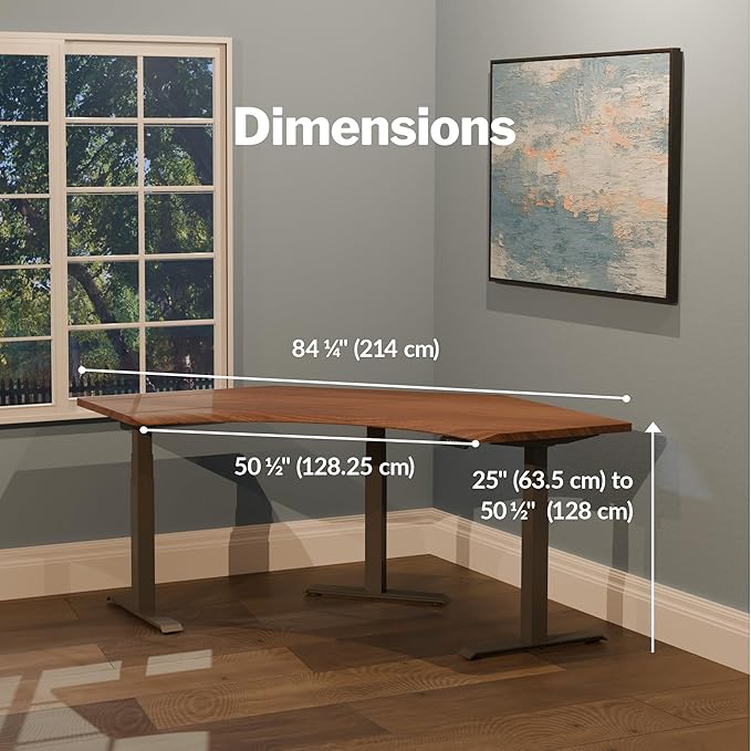 Vari Command Center Electric Standing Desk – 120° Curved Sit-Stand Gaming Desk Corner Workstation for Triple Monitors + Sloped Front Edge, 4 Height Settings, 200 lb Capacity (Walnut Top/Slate Legs)