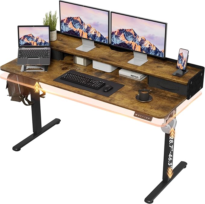 Furmax Electric Standing Desk with Drawers, Stand Up Desk with Storage Shelf Height Adjustable Computer Desk with Organizer for Home Office Ergonomic (Rustic Brown, 48 Inch)