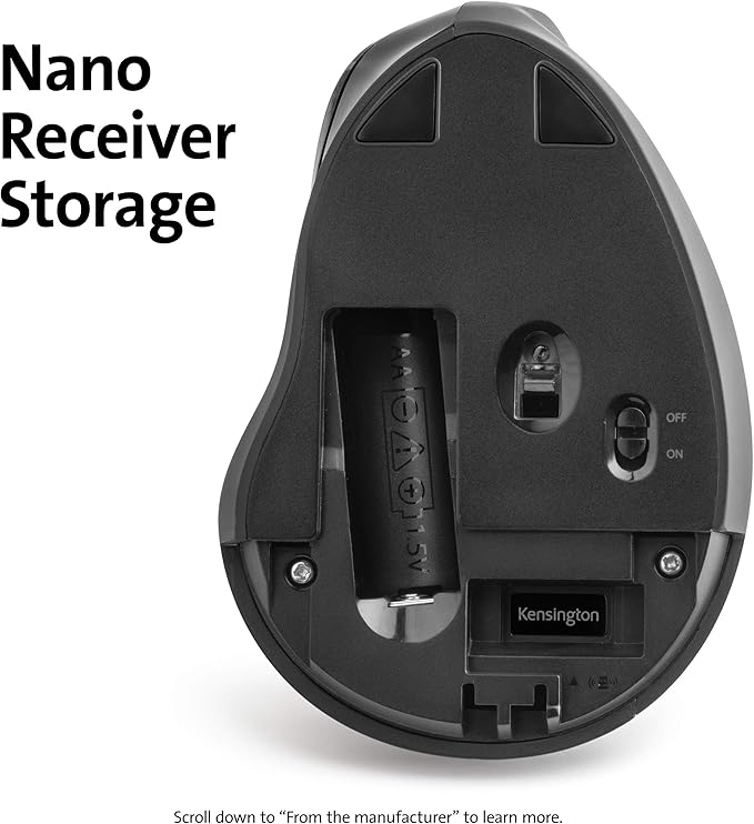 Kensington Pro Fit Ergo Vertical Wireless Mouse- Black (K75501WW), 2.8"x3"x4.4"