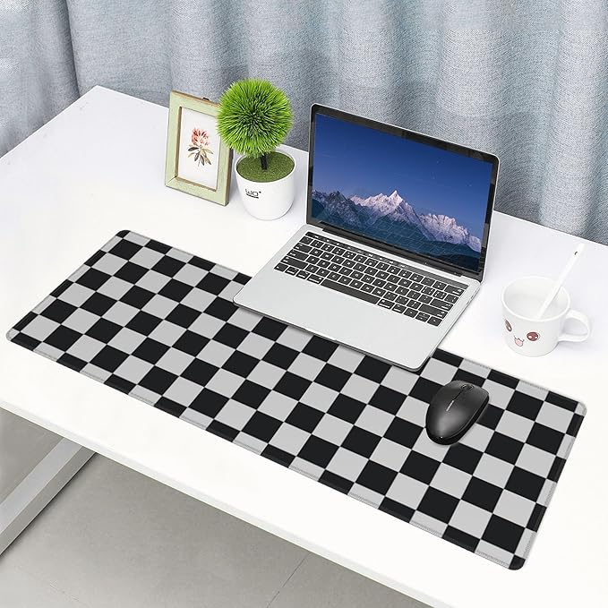 Black and White Checkered Desk Mat Large Gaming Mouse Pad Black and White Checkered Extended Mousepad Big in Laptop Computer Mouse Keyboard Mat for Office Desk Decor 31.5x12 in