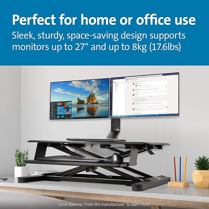 Kensington Dual Monitor Mount for Desk, C-clamp Vesa Monitor Stand Fits 2 Ultrawide Monitors Up to 27 Inches, Low Profile Stand, Height Adjustable Rotating Free Standing Arm, Black