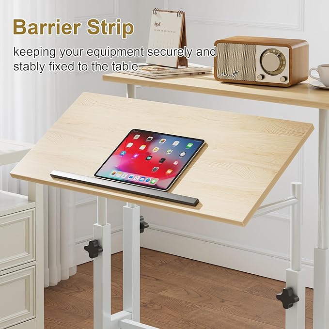 VECELO Small Mobile Standing Desk 24 Inch, Adjustable Height Portable Stand Up Desk with Wheels Computer Workstations, Rolling Laptop Cart, Oak