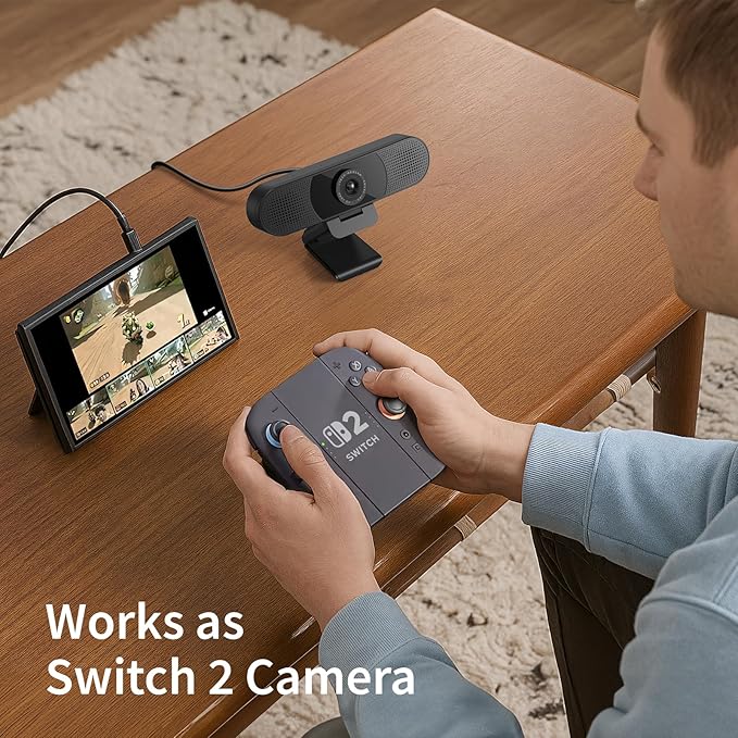 EMEET C960 1080P Webcam with Microphone, 2 Mics, 90° FOV, USB Type-A & A-to-C Adapter, Fixed Focus, Plug&Play Computer Camera for Zoom/Teams/Facetime/YouTube/Google Meet/Switch 2 Camera, 2025 Version