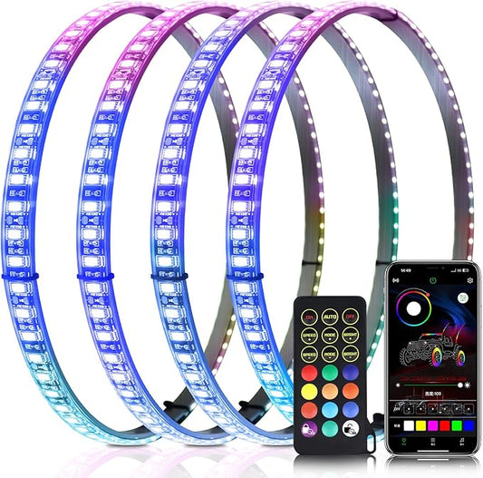 Tavaray 4PCS 14" RGB LED Wheel Ring Lights with APP & Remote Control, 178+DIY Dynamic Modes w/Turn Signal Braking and Reverse Function, IP67 Waterproof Wheel Lights for Trucks Pickups Cars Offroad