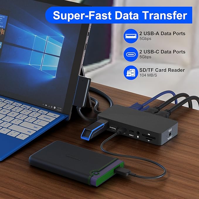 Surface Pro Docking Station Triple Displays with Power Supply, 12 in 1 Surface Dock Station with Dual 4K HDMI+VGA for Surface Pro 11/10/9/8/X/7/6/5/4/3, Surface Laptop 7/6/5/4/3/2/1,Surface Book
