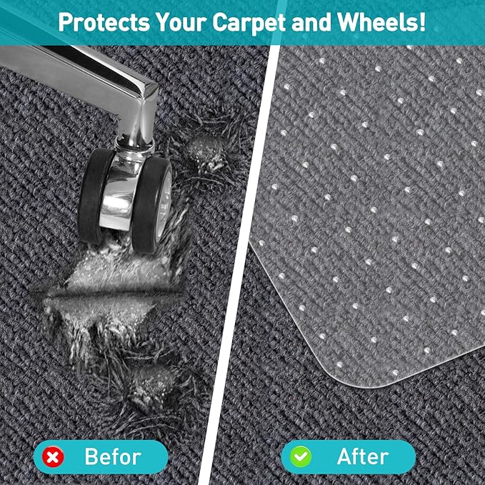 Office Chair Mat for Carpet: 48"x36" Clear Desk Chair Mat for Carpet Floor, Computer Mat for Low Carpeted Floors,Thick and Sturdy Protector, Rug Pad for Rolling Chairs Office Work Gaming