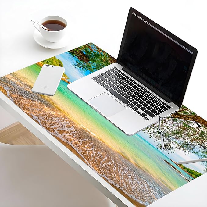 EOBTAIN Beach Mouse Pad Nature Large Extended Gaming Mouse and Keyboard Pad 31.5x15.7 Inch Non-Slip Rubber Extended XXL Mousepad for Office Laptop Computer and Home Desk Mat with Stitched Edges