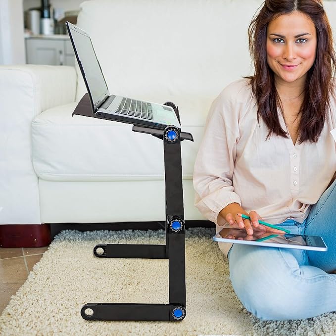 Foldable Aluminum Laptop Desk Adjustable Portable Laptop Table Stand with 2 CPU Cooling Fans and Mouse Pad Ergonomic Lap Desk for Bed and Sofa Up to 17 Inches