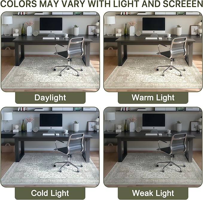 48"x60" Office Chair Mat for Hardwood Tile Floor, Under Desk Carpet Protector for Rolling Computer Chair Mat, Machine Washable Area Rug, Anti-Slip 1/5" Thick Low Pile Thin Vinyl Floor Mat, Mint