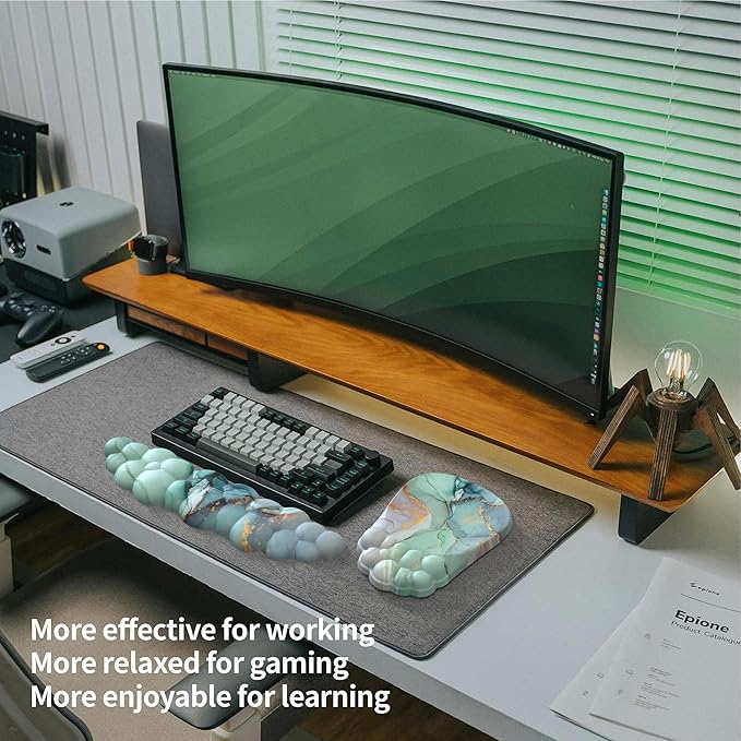 Ergonomic 2 in 1 Cloud Mouse Pad and Keyboard Wrist Rest, Non-Slip, Relieves Wrist Pain - Blue Marble