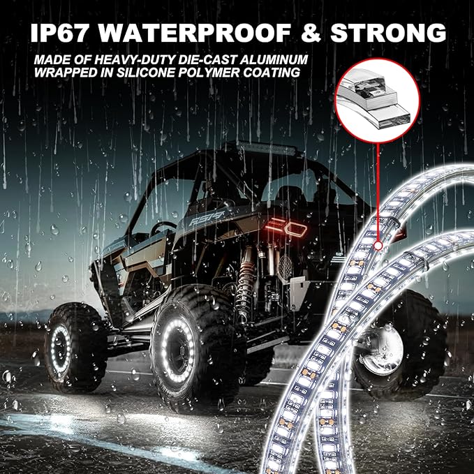 Pure White 8Pods Rock Lights and 17inch Double Row Wheel Ring Lights Combo 6000K LED Underglow Light and Rim Light Kit Fit for Trucks, Pickup