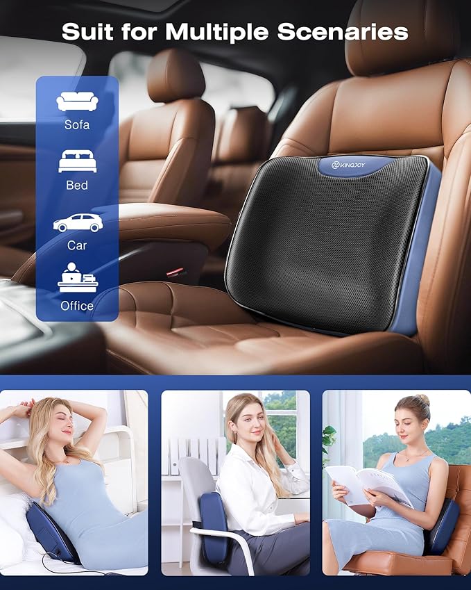 Heated Lumbar Support Pillow for Office Chair, Ergonomic Back Support Pillows with Vibration, Memory Foam Chair Back Massager for Pain Relief, 3 Heat Levels & 3 Massage Modes, Gifts for Mon Dad