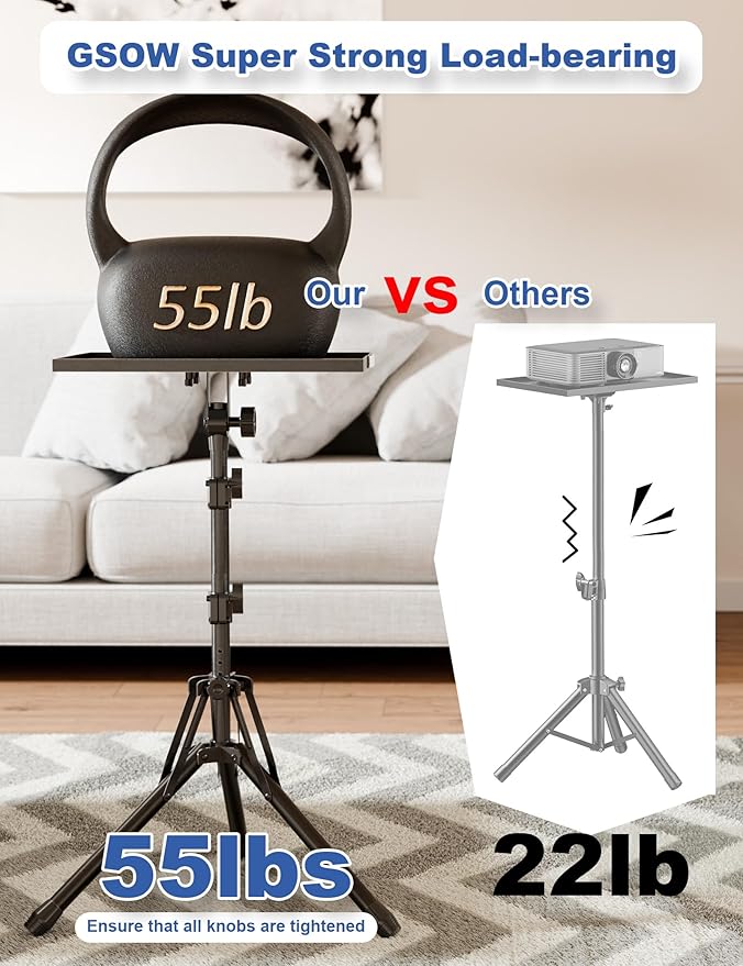 Projector Stand, Adjustable Height 26 to 56 Inch Laptop Tripod, Laptop Stand with Mouse Tray, Foldable Tripod for Projector with Carry Bag, Portable Podium Stand for Office, Home, Stage, DJ