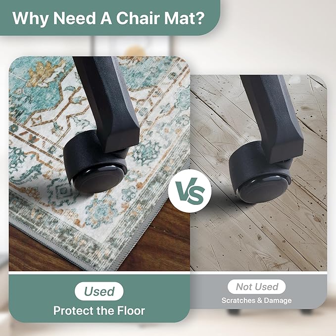 48"x60" Office Chair Mat for Hardwood Tile Floor, Under Desk Carpet Protector for Rolling Computer Chair Mat, Machine Washable Area Rug, Anti-Slip 1/5" Thick Low Pile Thin Vinyl Floor Mat, Cyan