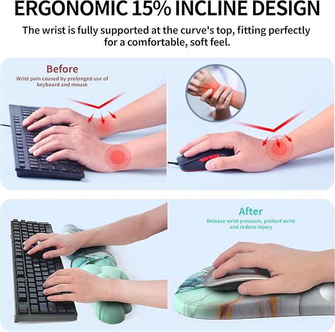 Ergonomic 2 in 1 Cloud Mouse Pad and Keyboard Wrist Rest, Non-Slip, Relieves Wrist Pain - Blue Marble