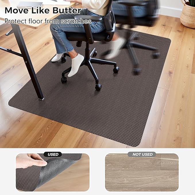 Sycoodeal Office Chair Mat for Hardwood & Tile Floor, 36" x 48" Computer Gaming Chair Mat for Rolling Chairs Non-Curve, Anti-Slip, Heavy Duty Floor Protector for Home Office (Coffee)