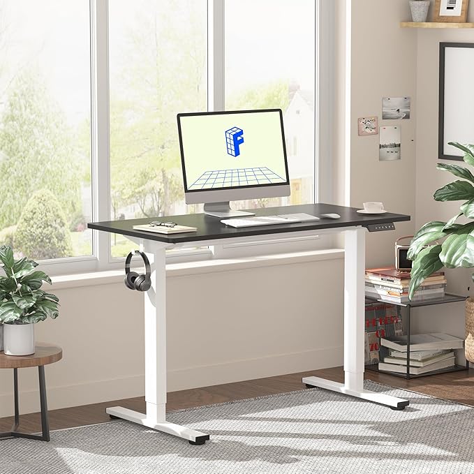 FLEXISPOT EN1 One-Piece Standing Desk with 1-Inch Thick Seamless Desktop, 40"x24" Electric Height Adjustable Desk for Home Office, Multi-Monitor Setups & Easy Assembly, Black