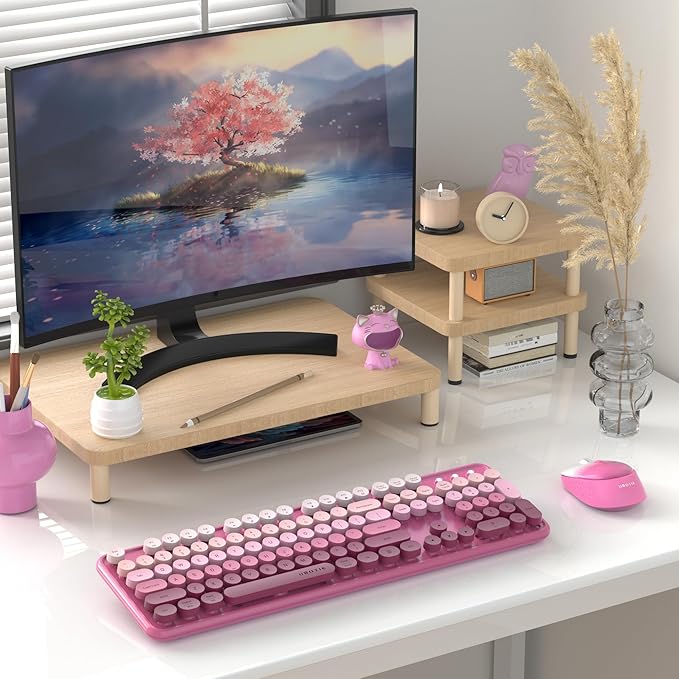 UBOTIE Colorful Computer Wireless Keyboards Mouse Combos, Typewriter Flexible Keys Office Full-Sized Keyboard, 2.4GHz Dropout-Free Connection and Optical Mouse (Rosy Gradient)