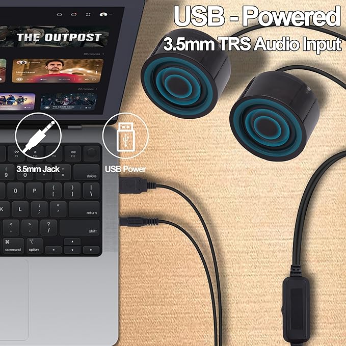 USB Mini Computer Speakers for Desktop Laptop Small PC Speakers USB-Powered 3.5mm TRS Stereo Jack with Volume Control Adjustment for MP3 Phone-1.2M/3.9FT