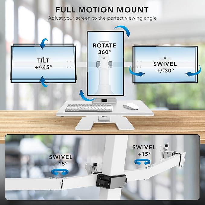 Mount-It! Triple Monitor Electric Standing Desk Converter - 3 Monitor Standing Desk is Height Adjustable, Sit-Stand Converting Desk for Home, Office Monitor Mounts Fits Screens up to 32" White