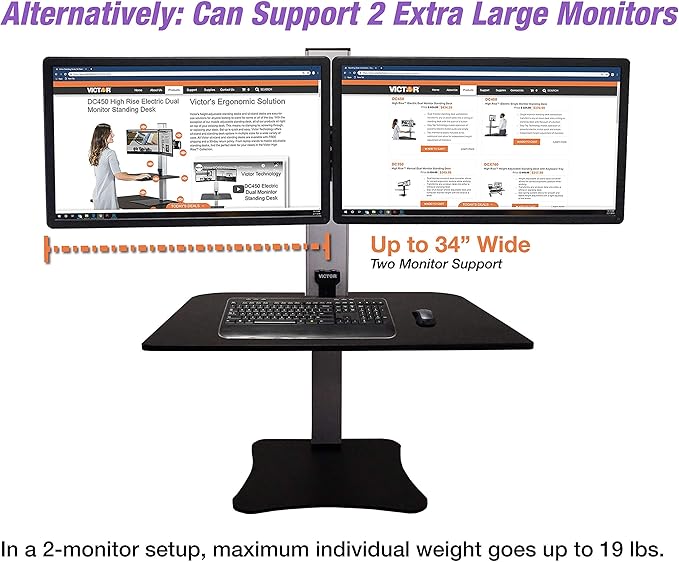 Victor DC475 High Rise Electric Triple Monitor Standing Desk Converter | Three Large Monitor Sit-Stand Desk | 28” Wide Work Surface | Compatible with Any Standard Desk | Adjustable Monitor Holder