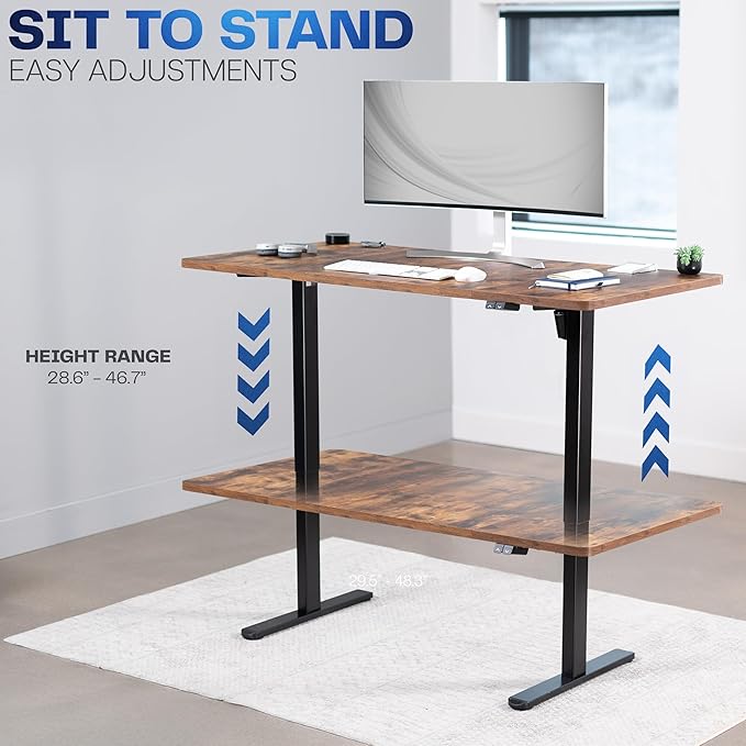 VIVO Electric 60 x 30 inch Stand Up Desk, Height Adjustable, Rustic Vintage Brown Top Black Frame, Home and Office Furniture Sets, DESK-KIT-0B6N