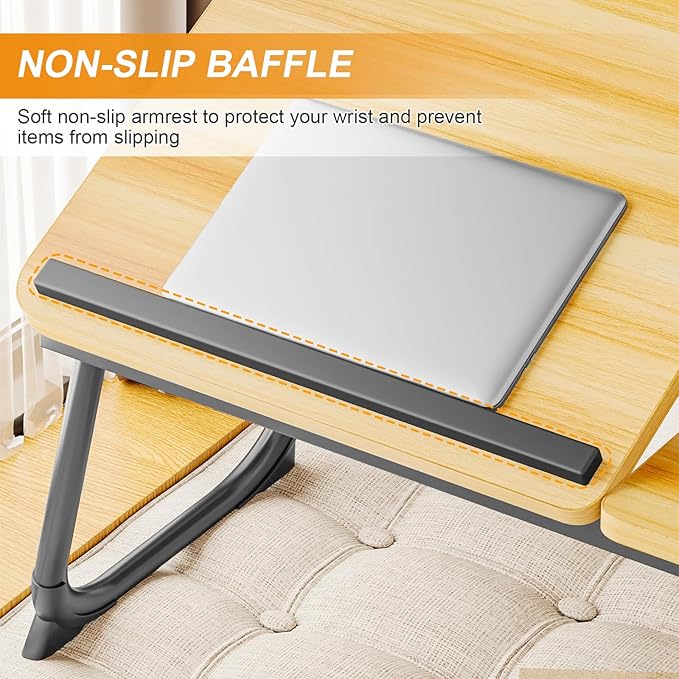 Laptop Desk for Bed, Adjustable Laptops Stand with 5 Adjustable Angles, Portable Lap Tray Table with Cup Holder, Laptop Bed Desk Tray for Eating Working Writing Reading (Walnut)