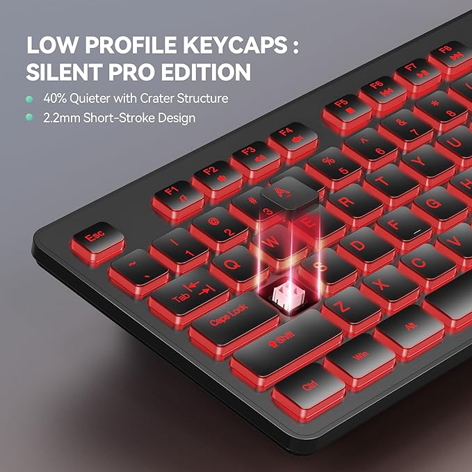TECKNET Wired Keyboard,Silent USB Keyboard for Office,Spill-Resistant,Slim Full-Size Membrane Layout,Plug and Play for PC/Laptop/Mac-7 Colors Backlit