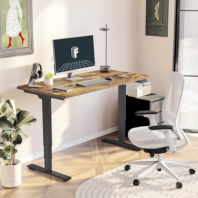 Stand Up Desk 3 Stages Dual Motor Electric Standing Desk 48x30 Inch Whole-Piece Board Height Adjustable Desk Electric Sit Stand Desk(Black Frame + Special Walnut Desktop, 2 Packages)