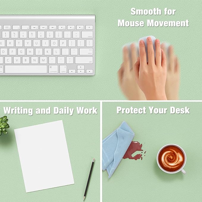 Hsurbtra Desk Pad, 35.5" x 17" PU Leather Desk Mat, XXL Extended Mouse Pad, Waterproof Desktop Blotter Protector, Non-Slip Ultra Thin Large Laptop Keyboard Writing Mat for Office Home, Lake Green