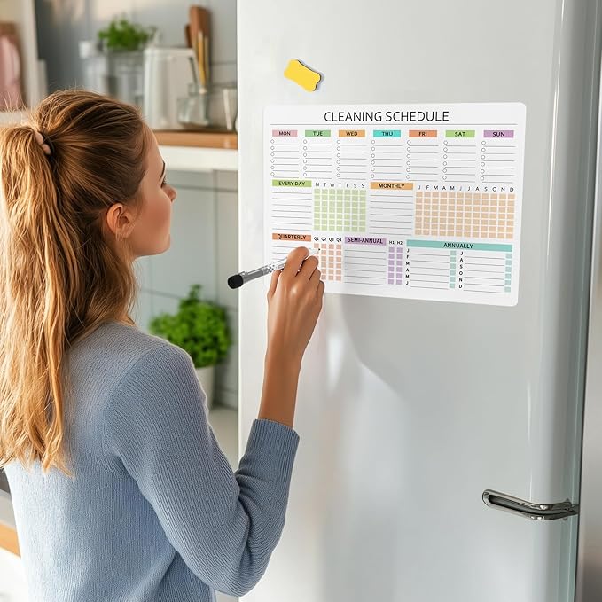 Cleaning Schedules and Checklists Dry Erase Magnetic Cleaning Chores Planner Whiteboard for Refrigerator-Daily Weekly and Monthly Checklist Planner and Household Chore