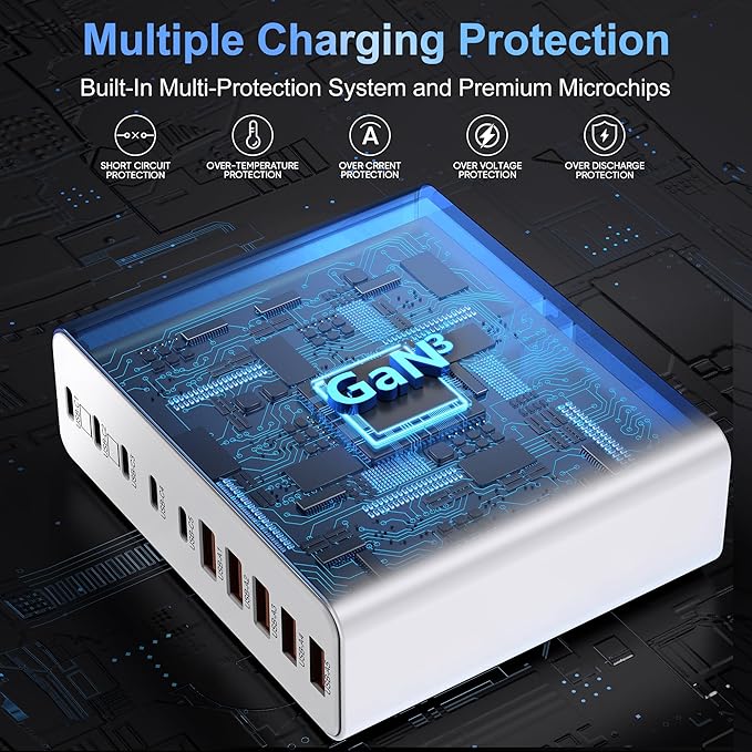 800W USB C Charger Block,10-Port Charging Station GaN Fast Charging Type C & USB A Wall Charger Adapter for MacBook Pro/Air,iPhone,iPad,Dell XPS,Samsung Galaxy(White)