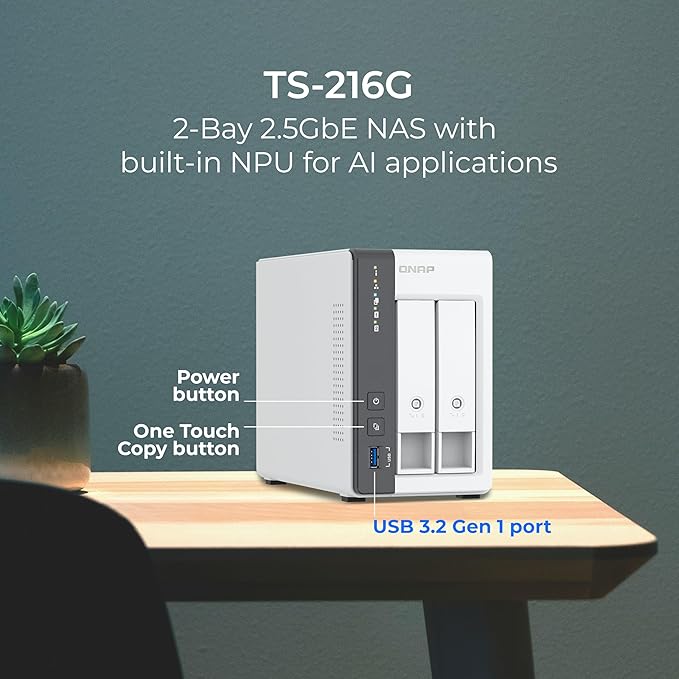 QNAP TS-216G-24ST-US 2-Bay 2.5GbE Desktop NAS, Equipped with ARM Cortex-A55 Quad-Core CPU, with 4TB Storage Capacity, Preconfigured RAID1 Seagate Iron Wolf HDD Bundle