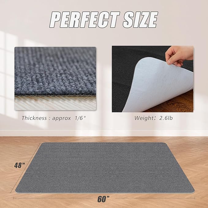 Sycoodeal Office Chair Mat for Hardwood Floor,Office Computer Gaming Chair Mat for Tile Floor,Large Floor Protector Rug,Anti-Slip,Easy to Clean,Grey(48"x60")