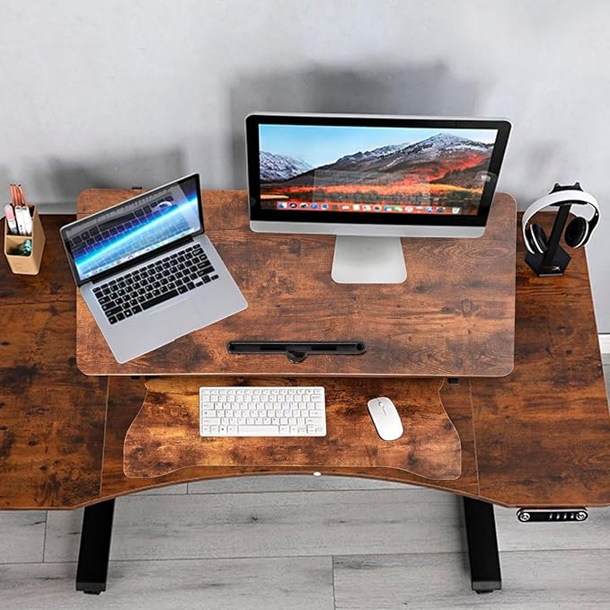37" Desk Converter, Height Adjustable Stand Up Desk Converter, 2 Monitor Standing, Sit to Stand, Quick Sit to Tabletop, Riser Workstation with Wide Keyboard Tray
