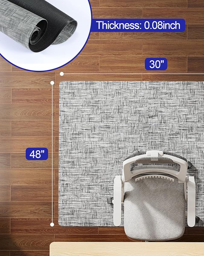 Delamu Office Chair Mat for Hardwood Floor, 30"×48" Non-Slip PVC Woven Desk Chair Mat, Heavy Duty Hard Floor Protector for Rolling Chair, Office Desk Chair Mats, Light Gray