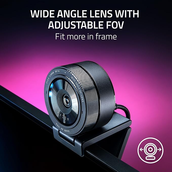 Razer Kiyo Pro Webcam for Streaming, Gaming, Video Calls: Full HD 1080p 60FPS - Adaptive Light Sensor - HDR Enabled - Wide Angle Lens with Adjustable FOV - Works with OBS, Xsplit, Twitch, Zoom, Teams